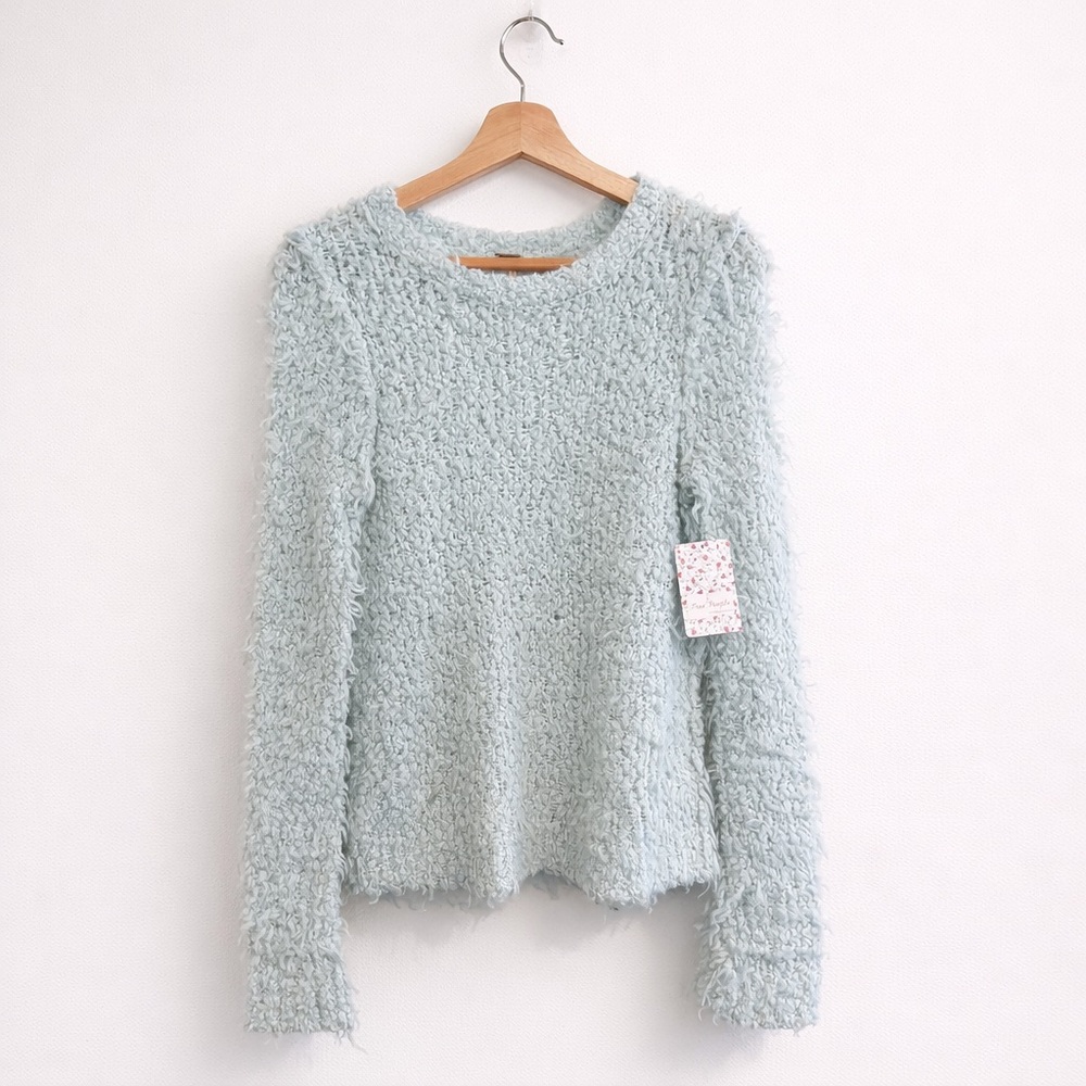 Free People Mint Green Chunky Textured Popcorn Knit Sweater Small NWT - Picture 6 of 17